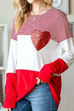 Striped Heart Sequin Long Sleeve T-Shirt - Trendsi - Flyclothing LLC