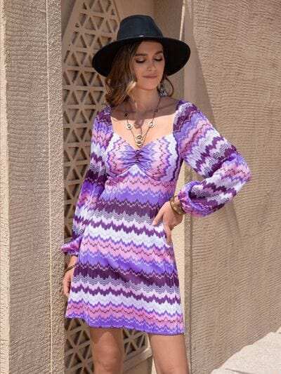 Printed Sweetheart Neck Balloon Sleeve Dress - Trendsi - Flyclothing LLC