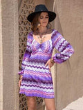 Printed Sweetheart Neck Balloon Sleeve Dress - Trendsi - Flyclothing LLC