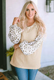 Waffle-Knit Balloon Sleeve Blouse - Trendsi - Flyclothing LLC