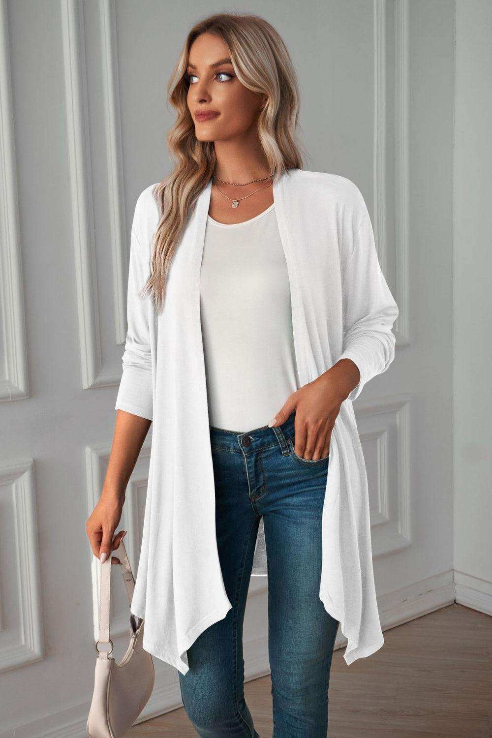 Open Front Long Sleeve Cardigan - Trendsi - Flyclothing LLC