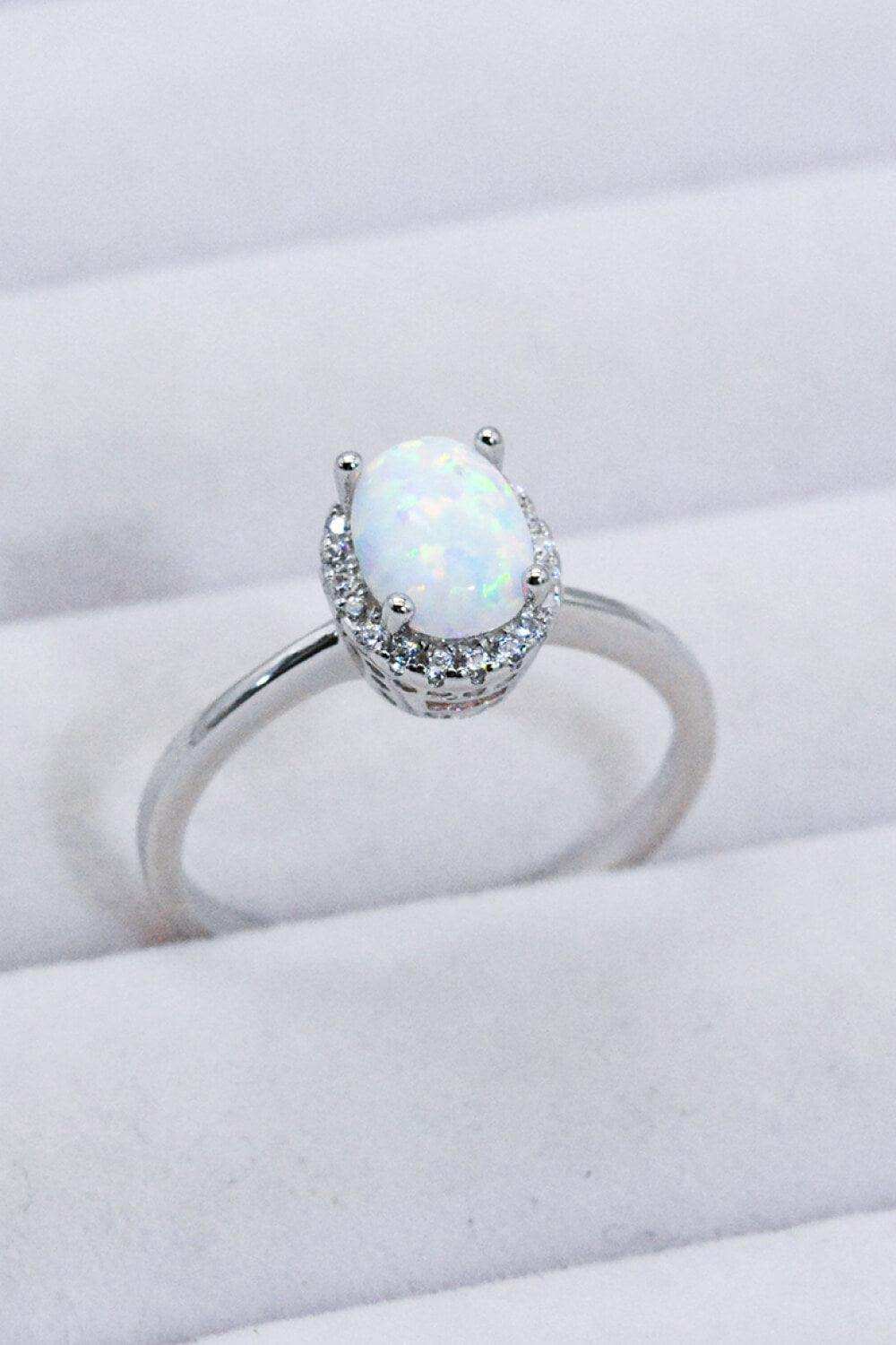 925 Sterling Silver 4-Prong Opal Ring - Trendsi - Flyclothing LLC