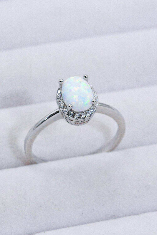 925 Sterling Silver 4-Prong Opal Ring - Trendsi - Flyclothing LLC