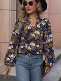 Floral Notched Balloon Sleeve Blouse - Trendsi - Flyclothing LLC