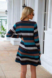 Striped Round Neck Long Sleeve Dress - Trendsi - Flyclothing LLC