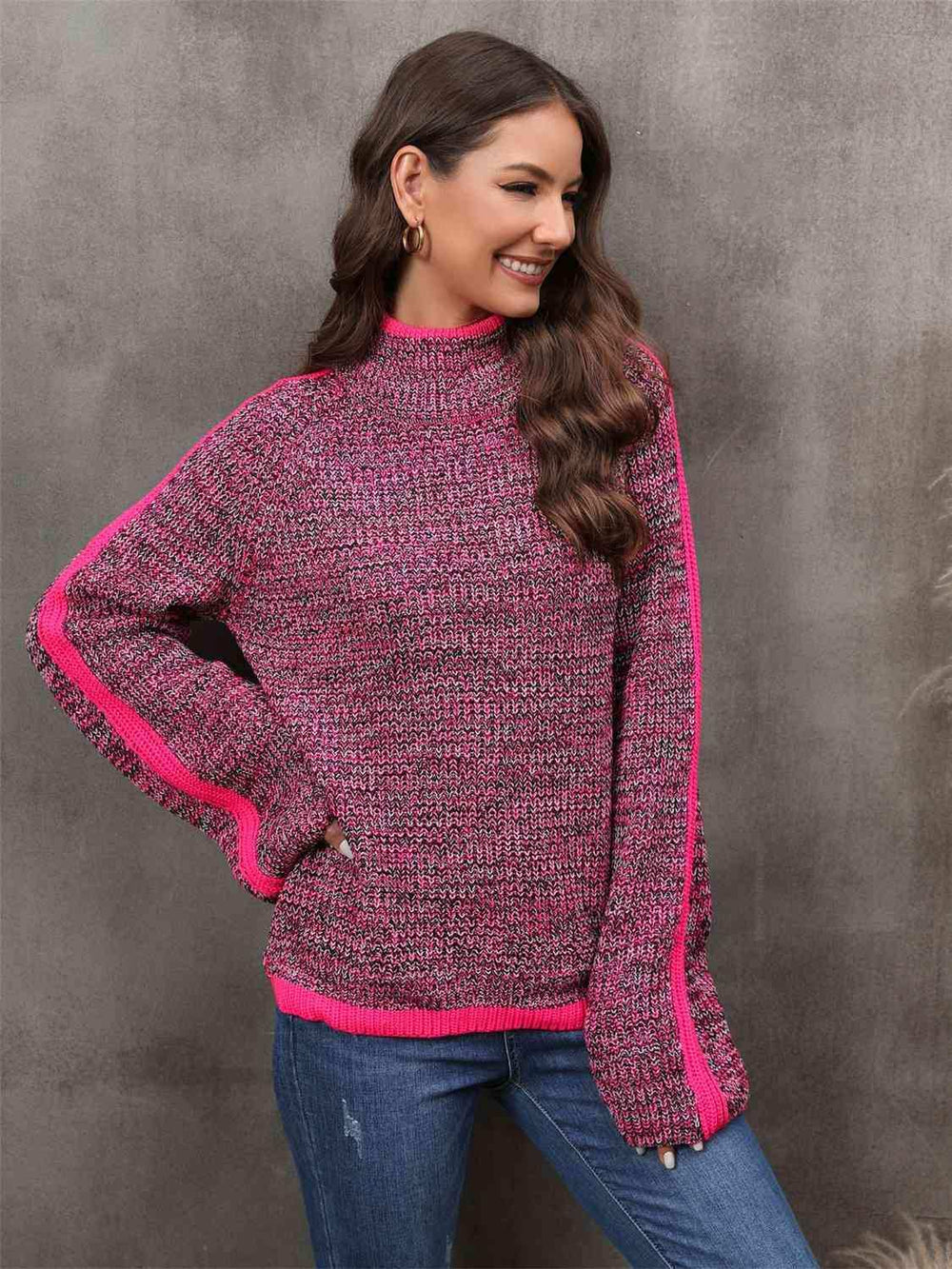 Heathered Turtleneck Long Sleeve Sweater - Trendsi - Flyclothing LLC