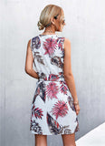Printed Zip Detail Belted Sleeveless Dress - Trendsi - Flyclothing LLC