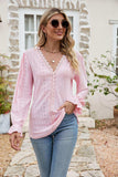Eyelet Lace Trim Flounce Sleeve Blouse - Trendsi - Flyclothing LLC