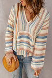 Striped Hooded Sweater with Kangaroo Pocket - Trendsi - Flyclothing LLC