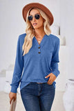 Notched Button Detail Long Sleeve T-Shirt - Trendsi - Flyclothing LLC
