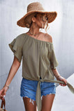 Flutter Sleeve Tie-Front Blouse - Trendsi - Flyclothing LLC