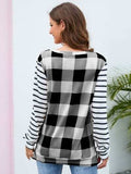 Plaid Striped Round Neck Long Sleeve T-Shirt - Trendsi - Flyclothing LLC