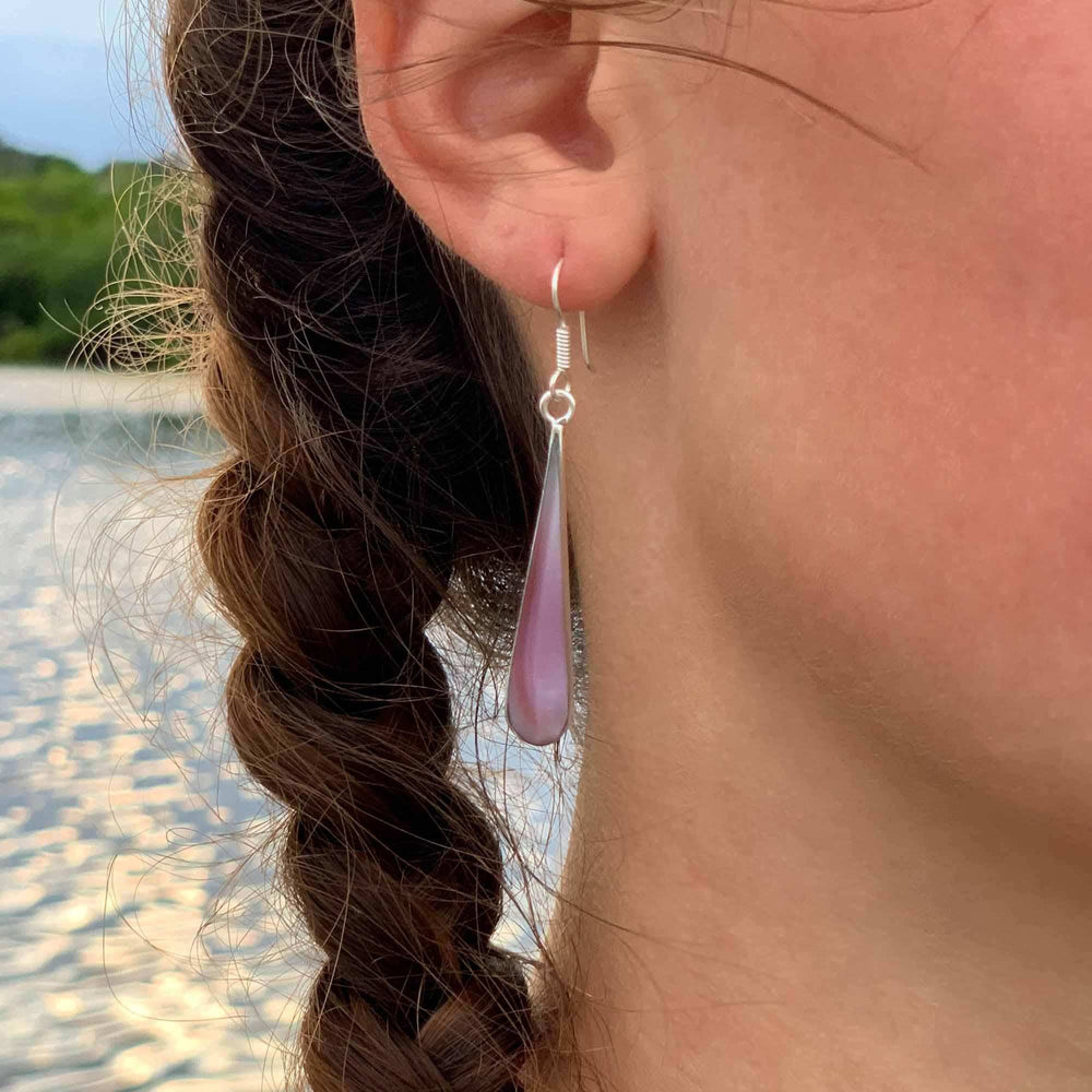 Pink Clam Shell Elongated Teardrop Earrings - Artisana - Flyclothing LLC