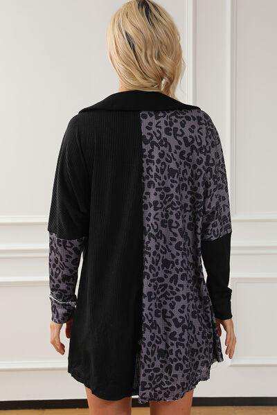 Half Button Leopard Collared Neck Blouse - Trendsi - Flyclothing LLC