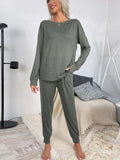 Round Neck Top and Drawstring Pants Lounge Set - Trendsi - Flyclothing LLC