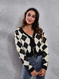 Geometric Button Up Long Sleeve Cardigan - Trendsi - Flyclothing LLC