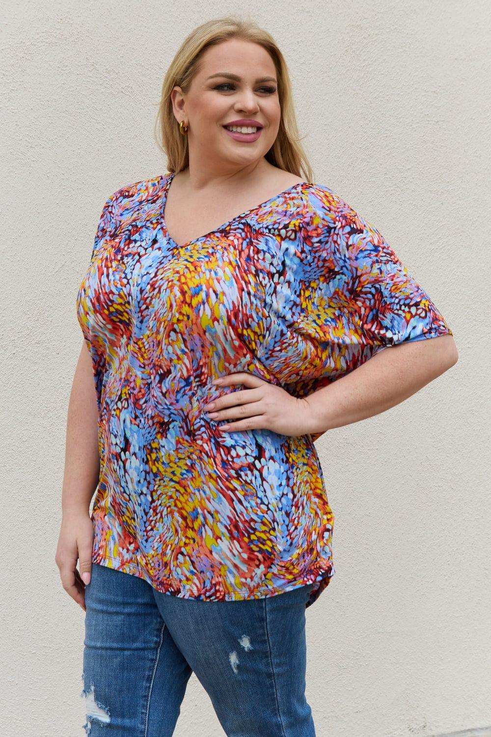 Be Stage Full Size Printed Dolman Flowy Top - Trendsi - Flyclothing LLC