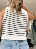 Rolled Striped Round Neck Sweater Vest - Trendsi - Flyclothing LLC