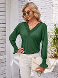 Smocked V-Neck Long Sleeve Blouse - Trendsi - Flyclothing LLC