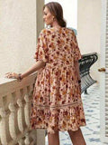 Plus Size Floral Crochet Flutter Sleeve Dress - Trendsi - Flyclothing LLC