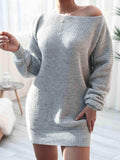 Rib-Knit Mini Sweater Dress - Trendsi - Flyclothing LLC