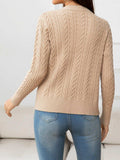 V-Neck Long Sleeve Cable-Knit Buttoned Knit Top - Trendsi - Flyclothing LLC
