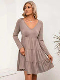 V-Neck Long Sleeve Tiered Dress - Trendsi - Flyclothing LLC