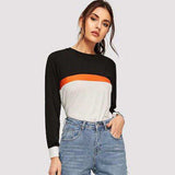 Color Block Round Neck Long Sleeve Tee - Trendsi - Flyclothing LLC
