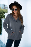 Quarter Snap Drawstring Hoodie with Kangaroo Pocket - Trendsi - Flyclothing LLC
