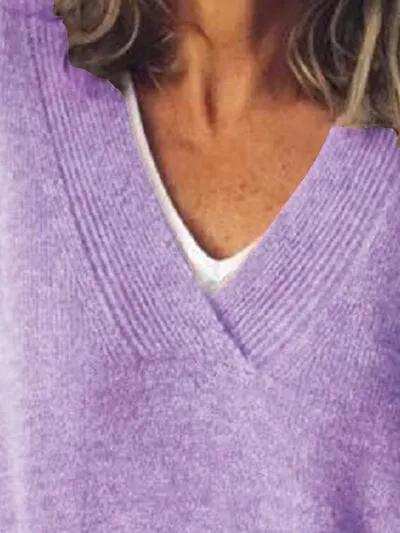 V-Neck Dropped Shoulder Sweater - Trendsi - Flyclothing LLC