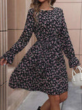 Floral Tie Front Long Sleeve Dress - Trendsi - Flyclothing LLC