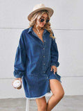 Button Up Pocketed Raw Hem Denim Dress - Trendsi - Flyclothing LLC