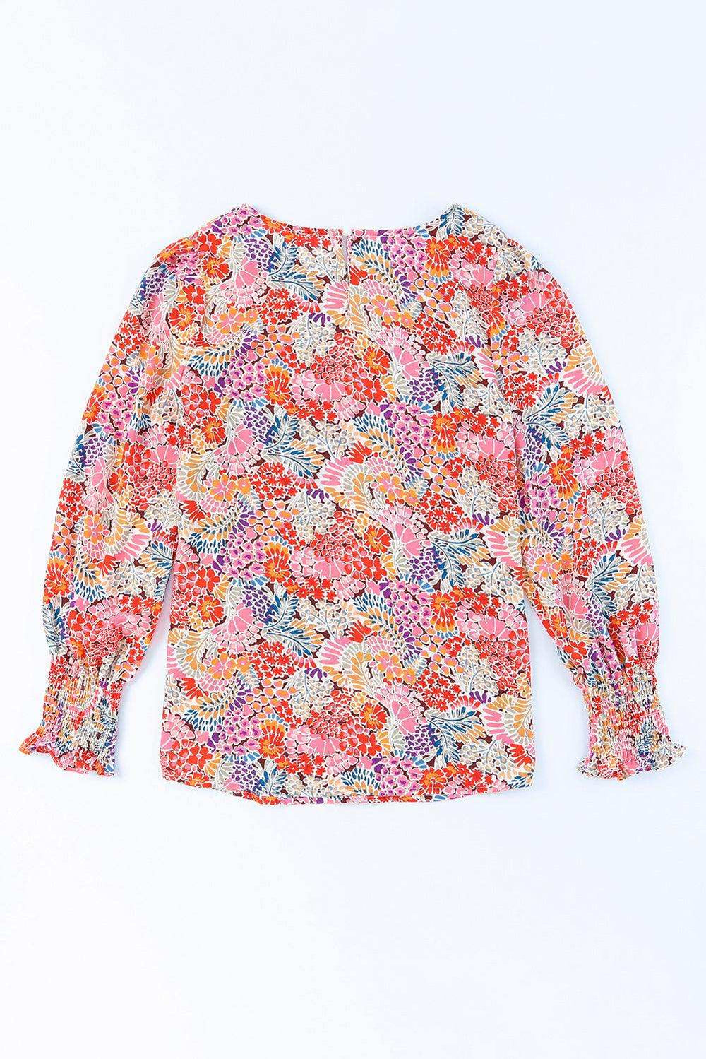 Floral Print Long Puff Sleeve Blouse - Trendsi - Flyclothing LLC