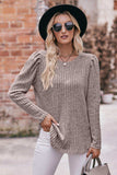 Round Neck Puff Sleeve Ribbed Top - Trendsi - Flyclothing LLC