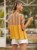 Striped Tie Neck Short Sleeve Blouse - Trendsi - Flyclothing LLC