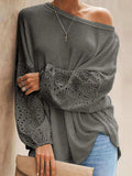 Openwork Dropped Shoulder Boat Neck Blouse - Trendsi - Flyclothing LLC