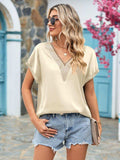 V-Neck Cuffed Blouse - Trendsi - Flyclothing LLC