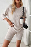 Ribbed Round Neck Top and Shorts Set - Trendsi - Flyclothing LLC
