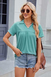 Ruched Johnny Collar Short Sleeve Blouse - Trendsi - Flyclothing LLC