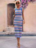 Striped Round Neck Sleeveless Midi Cover Up Dress - Trendsi - Flyclothing LLC
