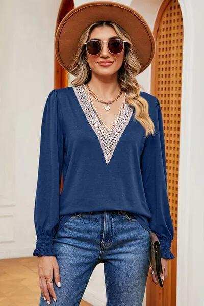 V-Neck Long Sleeve T-Shirt - Trendsi - Flyclothing LLC