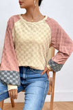 Checkered Contrast Round Neck Long Sleeve T-Shirt - Trendsi - Flyclothing LLC