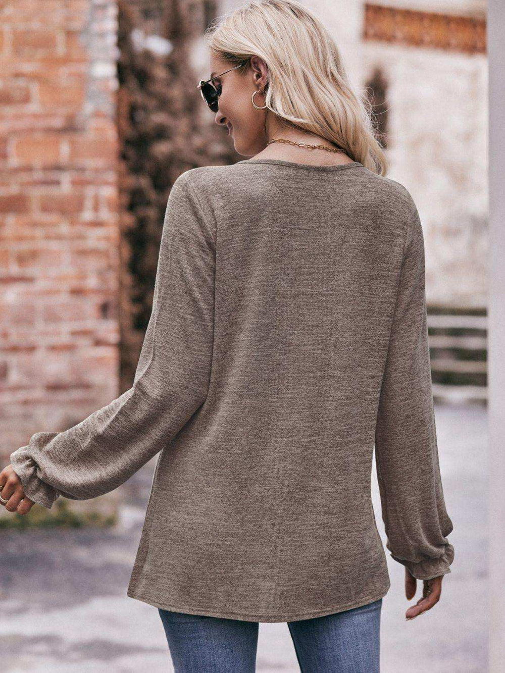 Long Flounce Sleeve Round Neck Blouse - Trendsi - Flyclothing LLC