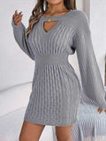 Cable-Knit Cutout Round Neck Slit Sweater - Trendsi - Flyclothing LLC