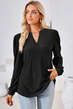 Ruched Notched Long Sleeve T-Shirt - Trendsi - Flyclothing LLC