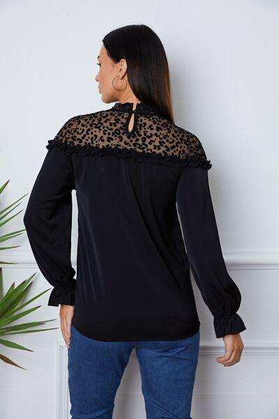 Leopard Frill Flounce Sleeve Blouse - Trendsi - Flyclothing LLC