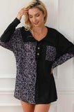 Half Button Leopard Collared Neck Blouse - Trendsi - Flyclothing LLC