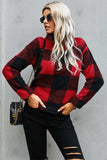 Half Zip Plaid Turtleneck Sweatshirt - Trendsi - Flyclothing LLC