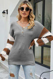 Color Block V-Neck Dropped Shoulder Sweater - Trendsi - Flyclothing LLC