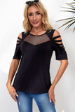 Round Neck Cutout Raglan Sleeve Tee - Trendsi - Flyclothing LLC
